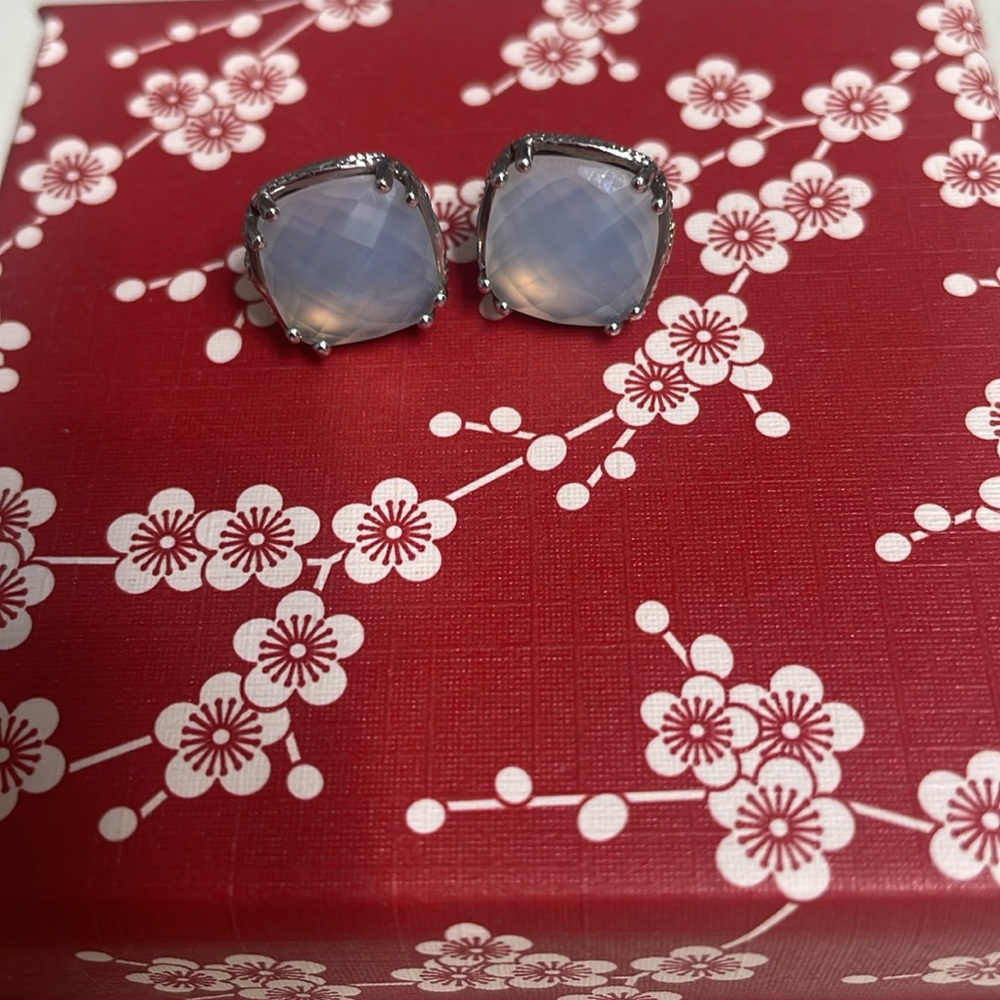 TACORI 925 Silver 18K gold Chalcedony Cushion Cut  Stud Earrings